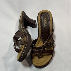 Vintage Y2K Girls Soda Brown Platform Slide Sandals Chunky Heel Size 12